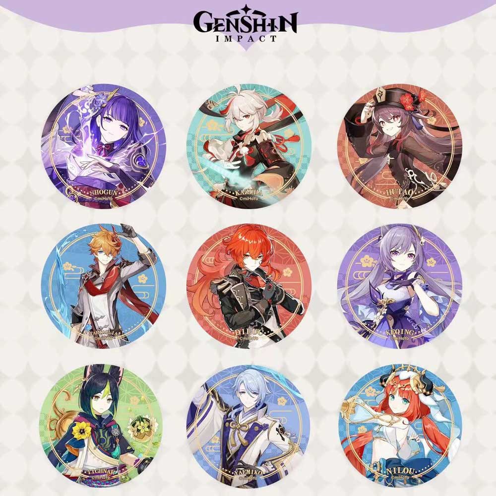 A set of nine Genshin impact badges