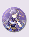 A purple Keqing Genshin Impact badge