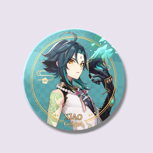 A teal Xiao Genshin Impact badge