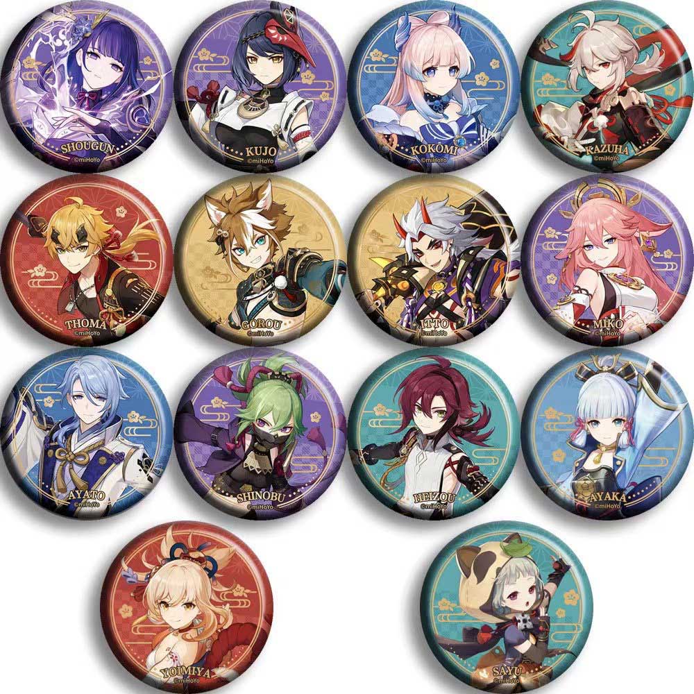 The complete set of Genshin impact character badges