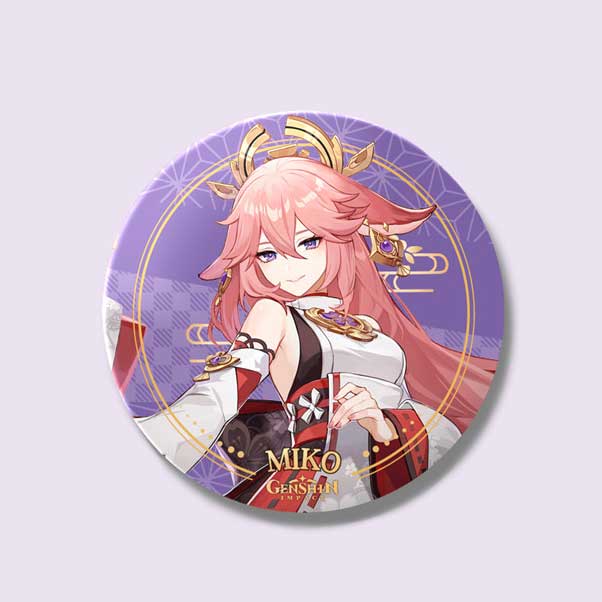 A purple Miko Genshin Impact badge