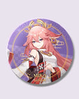 A purple Miko Genshin Impact badge